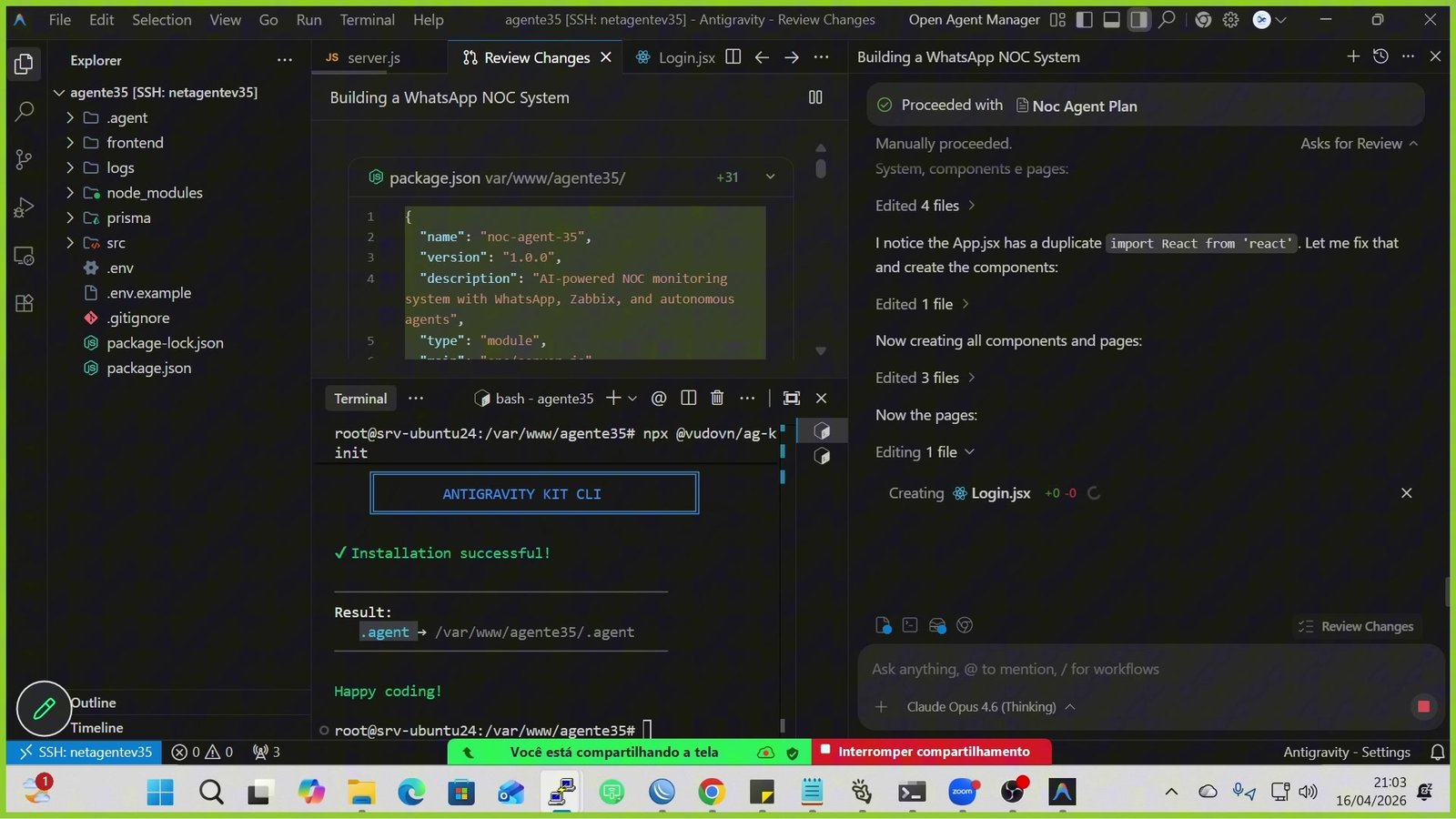 Dashboard dos agentes