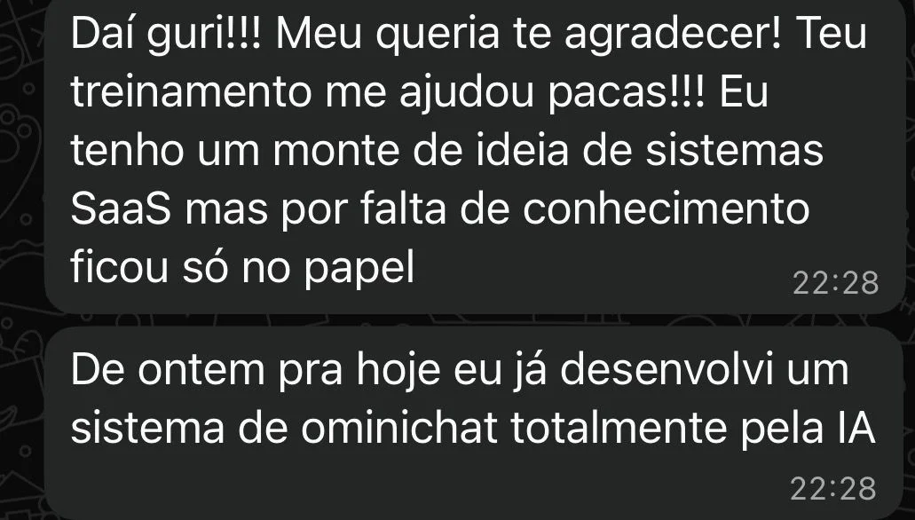 Depoimento de aluno sobre resultado com agentes de IA