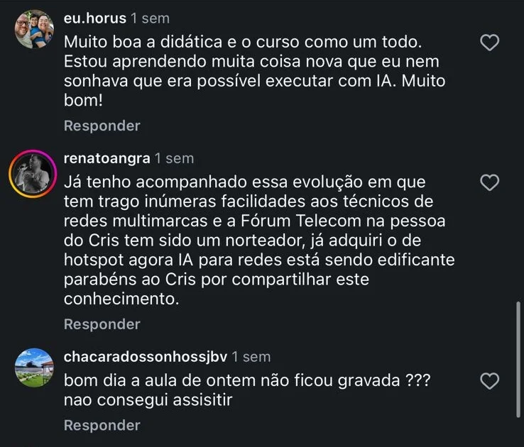 Alunos comentando sobre mudança de visão sobre IA
